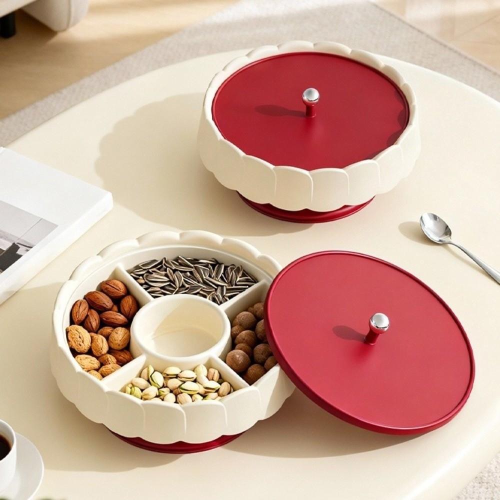 Red Snack Serving Tray with Lid Fruit Plate Multifunctional Candy Box  Spring Festival