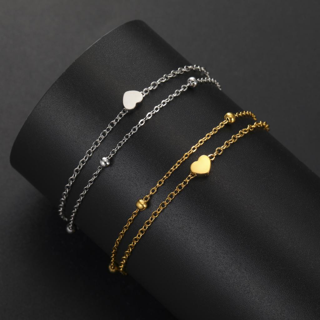 Double Layer Love Heart Couple Bracelet Anklet Fashion Beach Seashell Pearl Chain Jewelry
