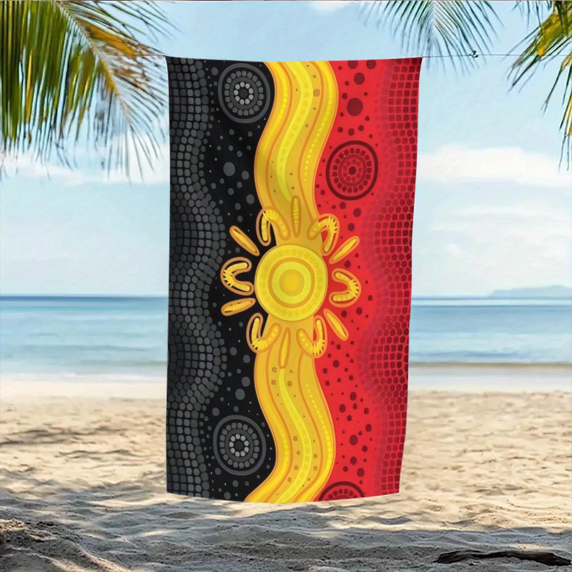 

1pc Aboriginal Art Sun Print Beach Towel Polyester Quick Dry Lightweight Soft Towel for Swimming Surfing Camping Travel W30*H60(CM)