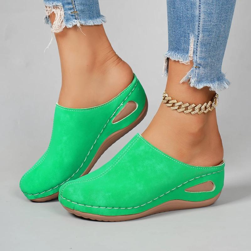 *Fashiable Hot Selling Sexy Elegant Wedge Heel Slippers Summer New Round Headed Comfortable Work Leisure Slippers for Women