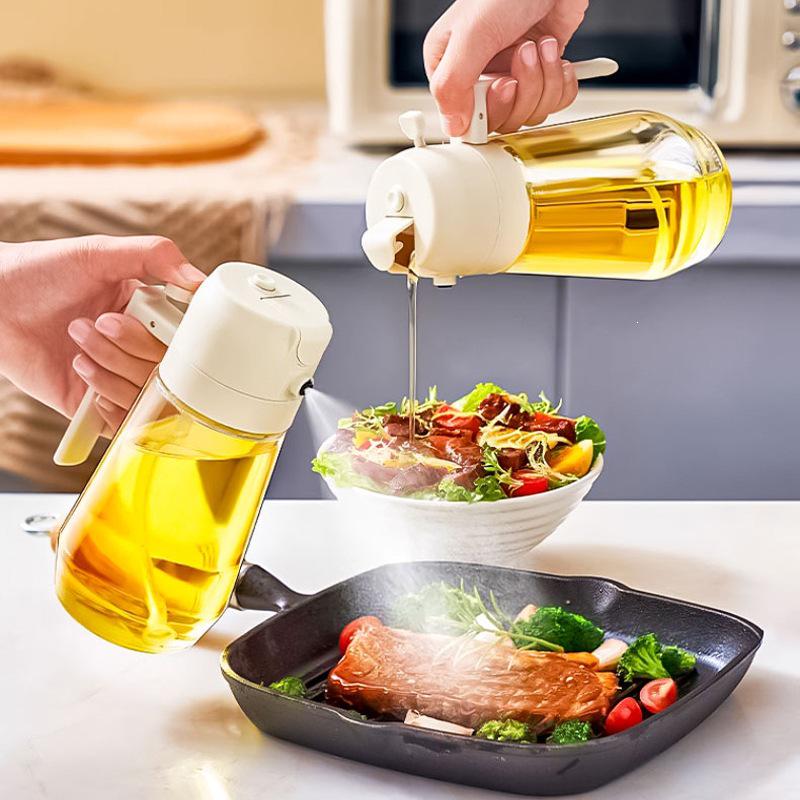 Two-in-One Glass Oil Spray & Pour Bottle - No Drip, Food Grade for Kitchen & Air Fryer