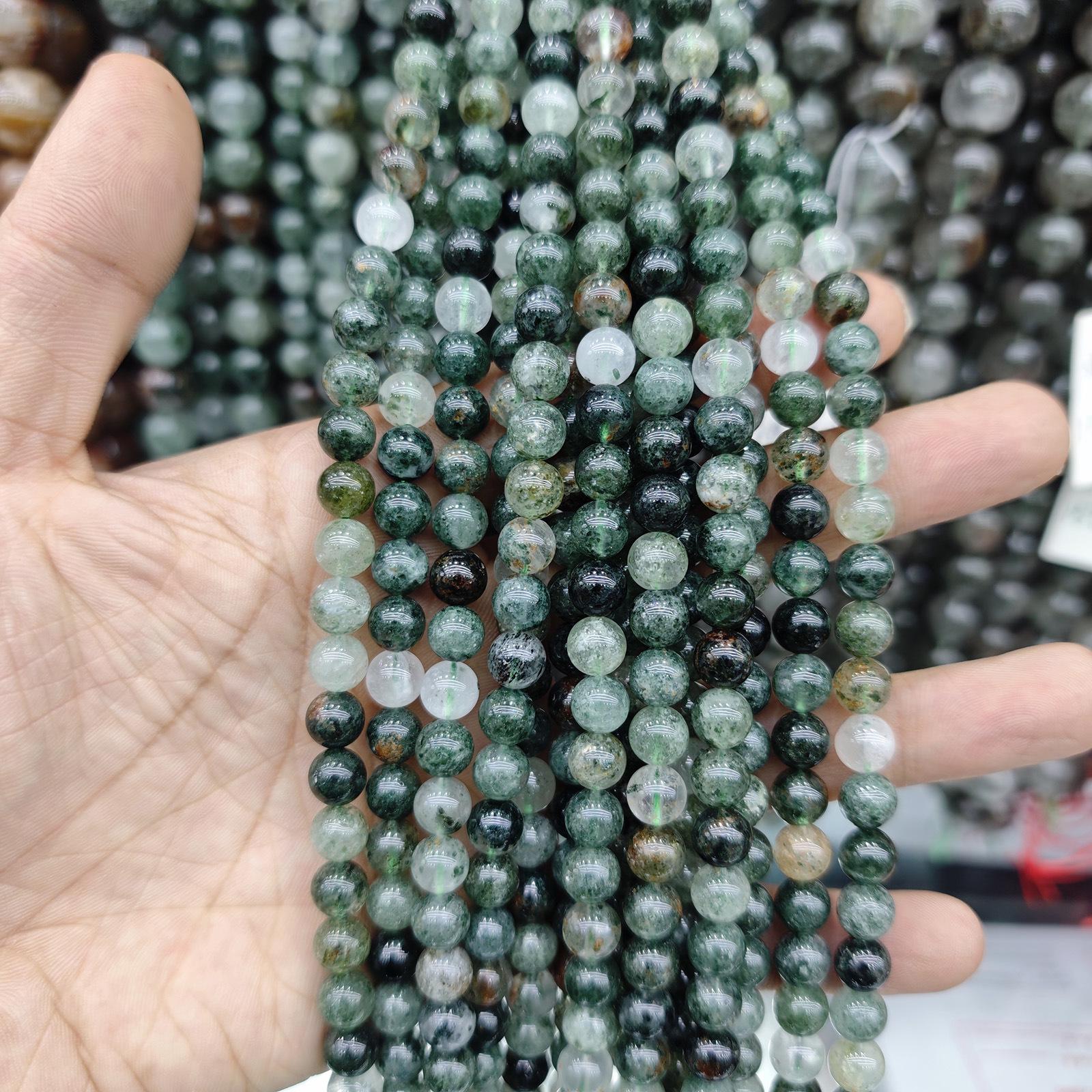 7A Натуральные Зеленые Фантомные Круглые Хрустальные Бусины для DIY Украшений Браслетов и Ожерелий 5A Natural Green Phantom