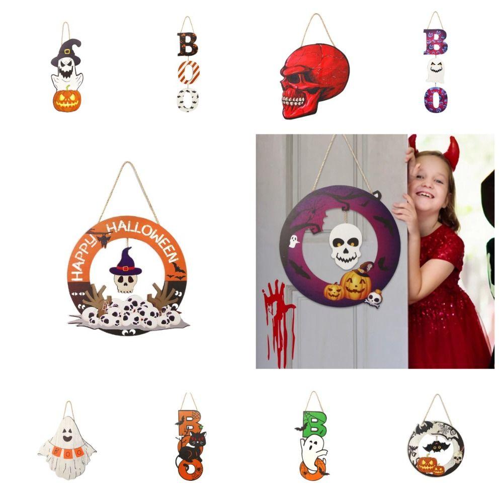 

Ghost Halloween Wooden Tag Web House Atmosphere Pendant Halloween Pumpkin Ornament School