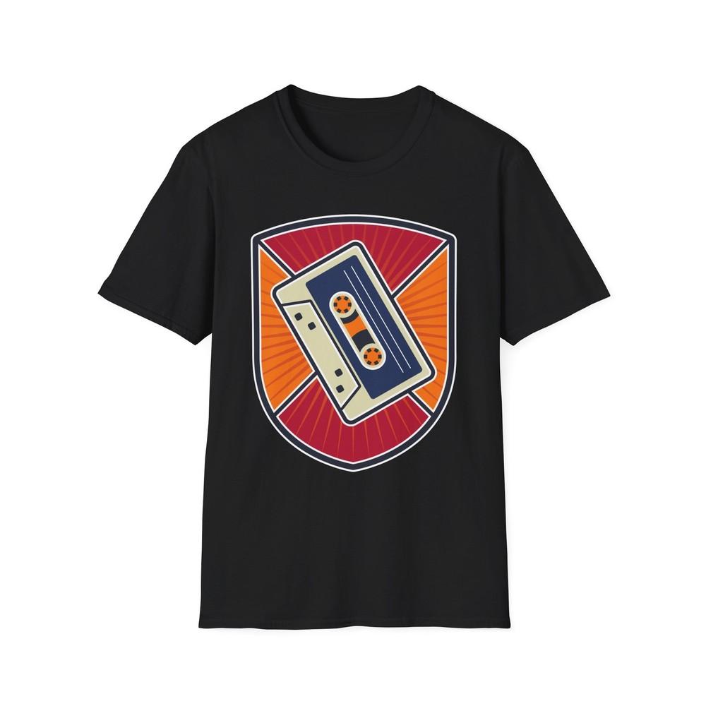 Cassette Tape T-Shirt, Retro Style Music Badge Tee, Music Lover Top