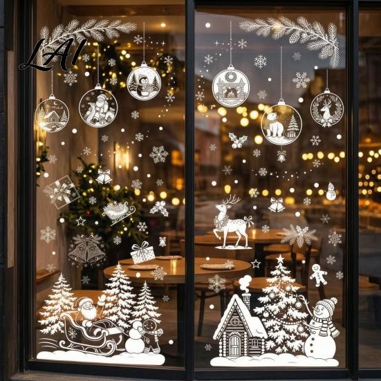 Christmas Decorations for Shop Windows 9 Sheets Static Window Stickers Reusable Snowflake Santa Claus Reindeer Winter Holiday Glass Stickers