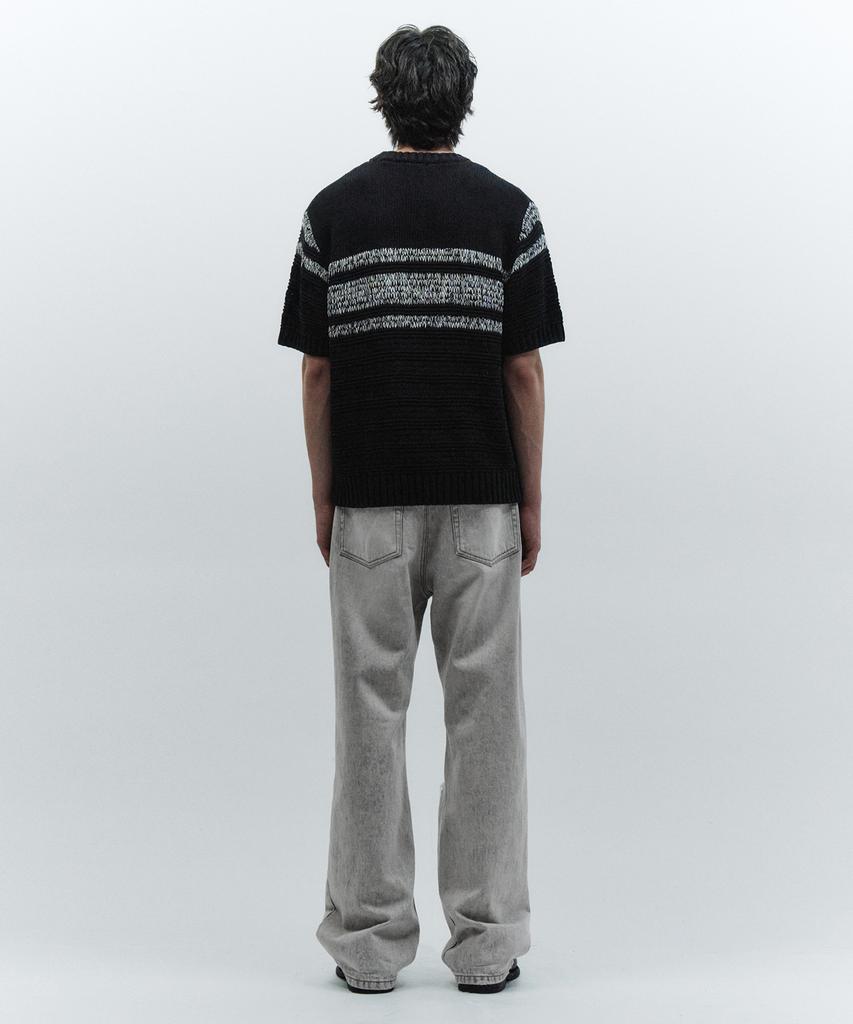 INSILENCE Striped Crew Neck Knit Black