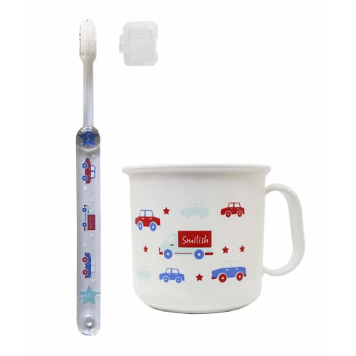 

Children s toothbrush (with cap) and heat-resistant cup set with car design