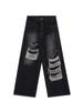 Gothic Black Jeans High Waist Vintage Women Korean Fashion Y2k Streetwear Ripped Pants Female Harajuku Casual Wide Leg Denim Trousers