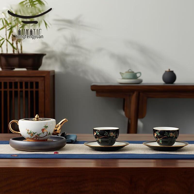 Auratic Madam Porcelain Pomegranate Garden 6-Piece Chinese Ceramic Tea Set