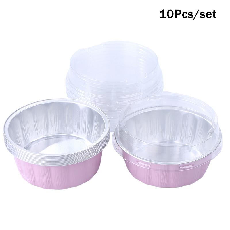 10Set Aluminum Foil Cake Container 250ml Cake Pans Liners With Lids Heat-Resistant Foil Baking Cups Cake Pan Kitchen Tool