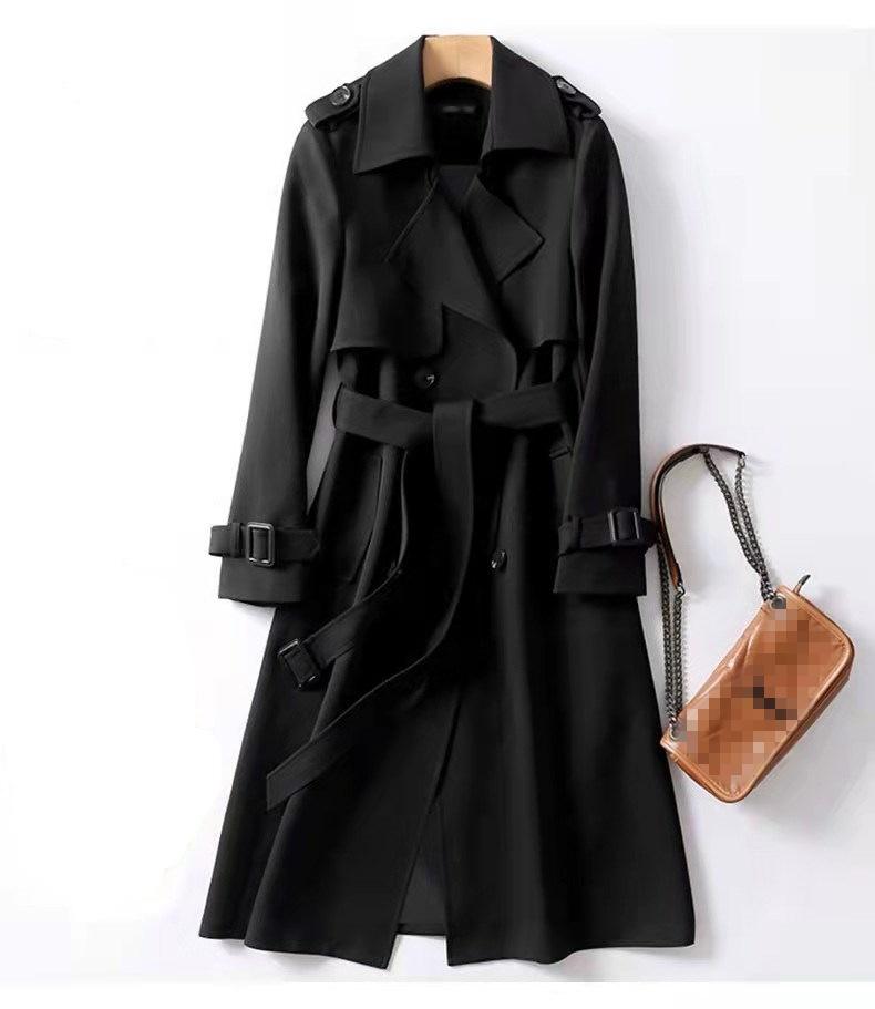 Classic Double Breasted Trench Coat with Belt, Khaki Casual Windbreaker Jacket