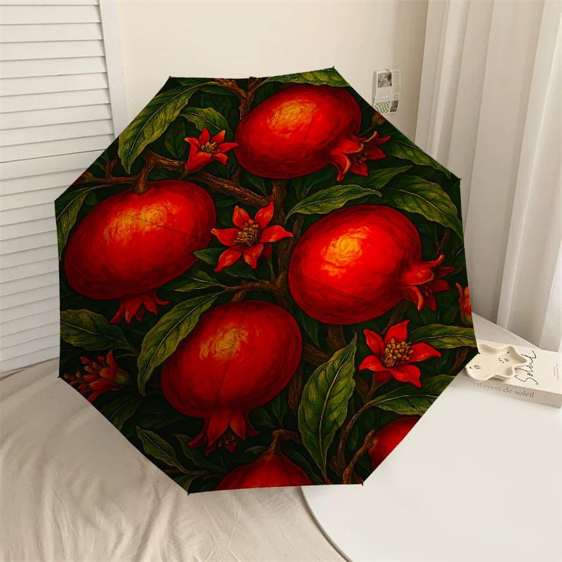 

1PC Pomegranate Flowers Umbrella-8-Rib Reinforced, Automatic Open, Lightweight & Durable, Cute Fashion Accessory for Outdoor-Y0351