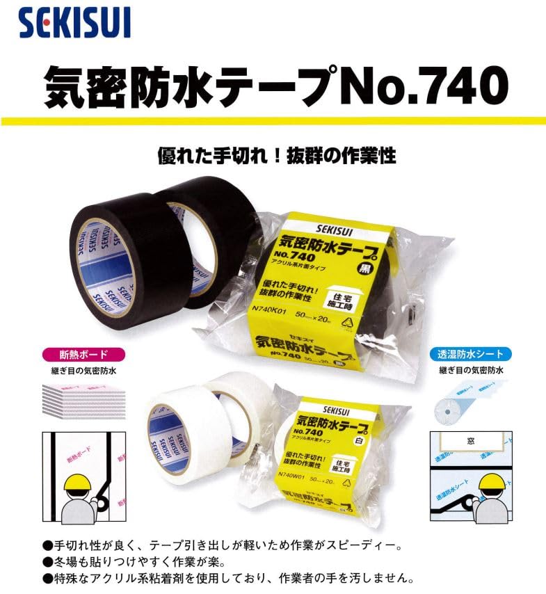 Sekisui Chemical Airtight Waterproof 75mm X 20m #740 Tape, White,