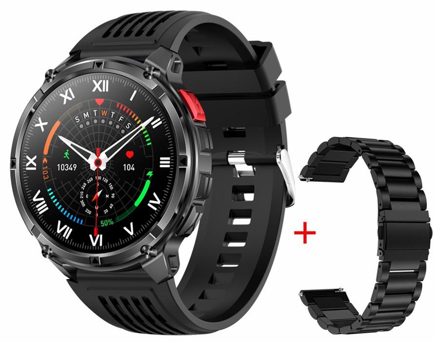 Herren HT33 Smartwatch 1,7 Zoll LED-Taschenlampe BT-Anrufe Outdoor-Sport Kompass Gesundheitsüberwachung 1100mAh Großer Akku Smartwatch