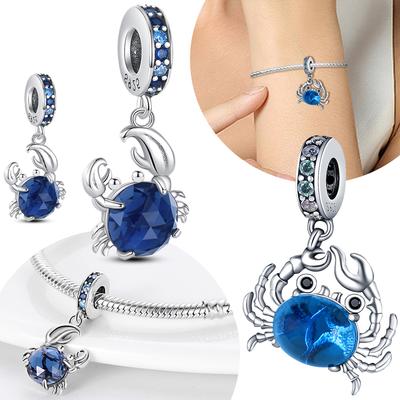 Blue Crab Zircon Copper Original Beads Fit Bracelet Jewelry Diy Phone Charms Anniversary Women Gift Necklace