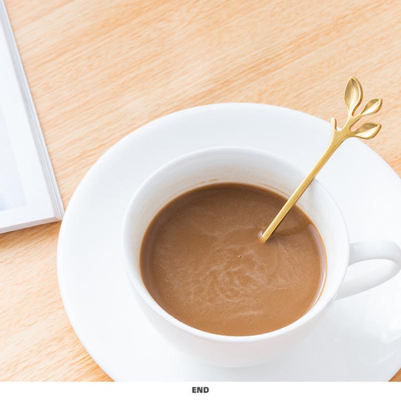 HANYANG Obstgabel aus Edelstahl, goldene Blätter, kreativer Gabellöffel aus Edelstahl, bunter Kaffeerührlöffel