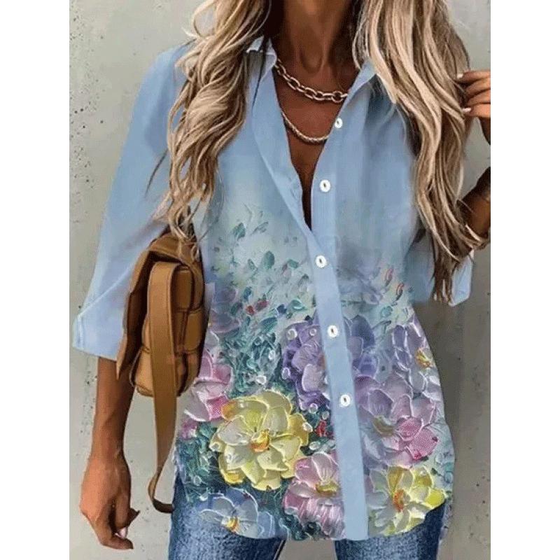 2026 Women's Spring/Summer New Fashion Print Long Sleeve Shirts Women's Shirt Top