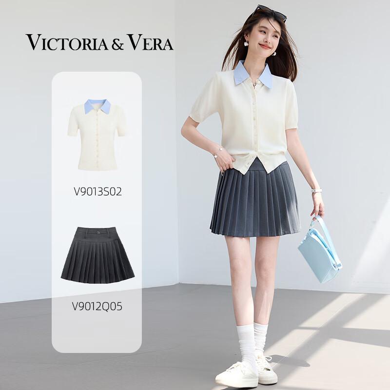 VICTORIA&VERA Women's Short Sleeve Faux Two-Piece Knit Top