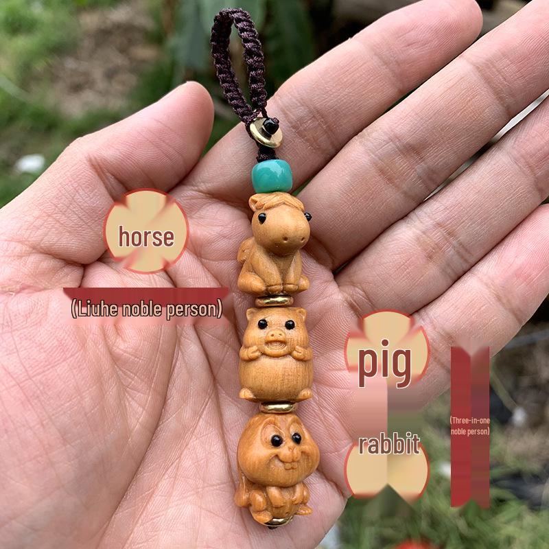 Twelve Zodiac Green Sandalwood Phone Charm - Cute Cartoon Pendant for Bags and Accessories