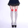 Sweet Bowknot Accent Thigh High Long Socks for Women Halloween Cosplay Parties Fishnet Striped Thigh High Stockings