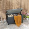 Outdoor storage box, 311 L, gas strut, wheels, handle, galvanized steel, 120 x 62 x 66 cm, grey