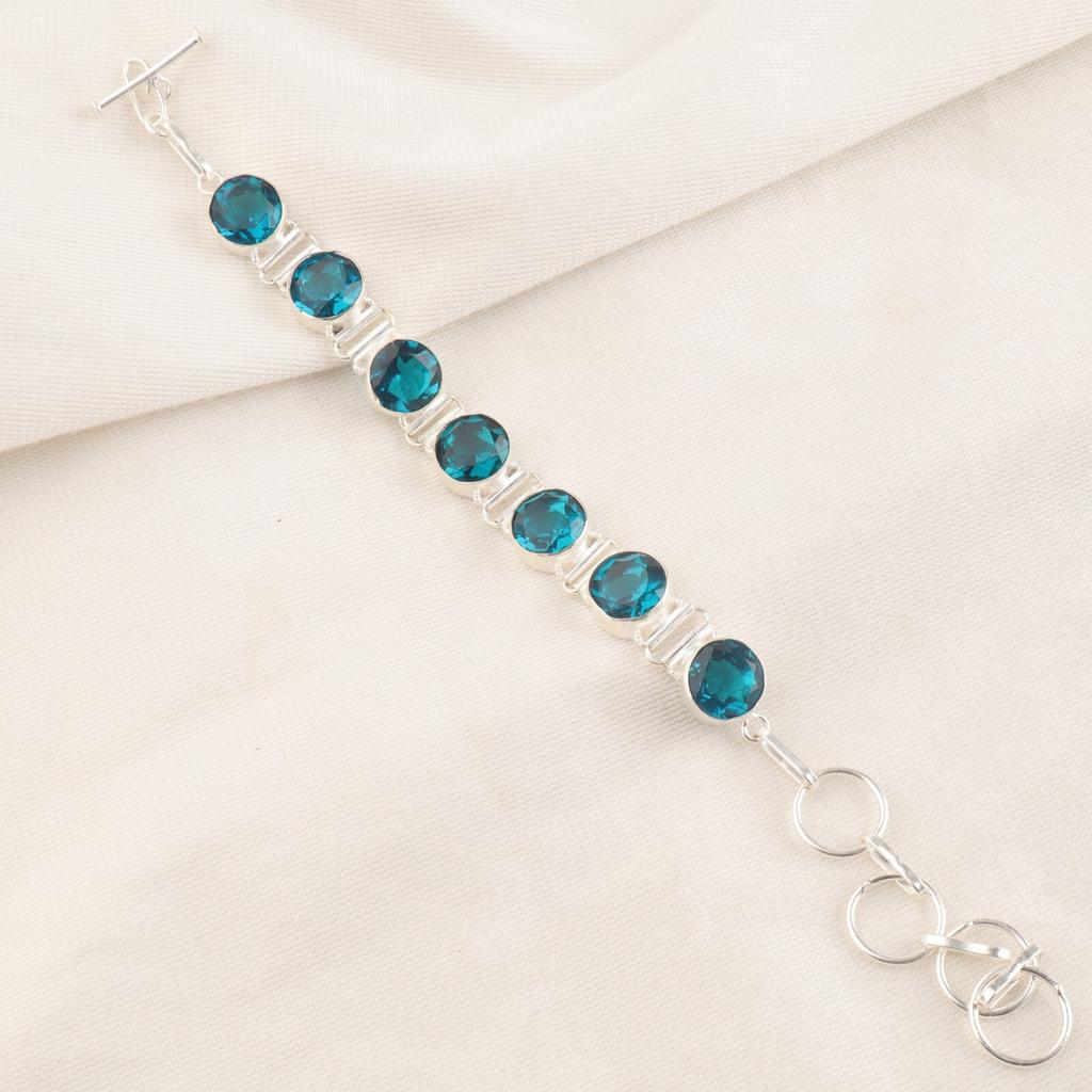 925 Sterling Silver Blue Apatite Gemstone Jewelry Handmade Bracelet 9" For Mom RB-7-14