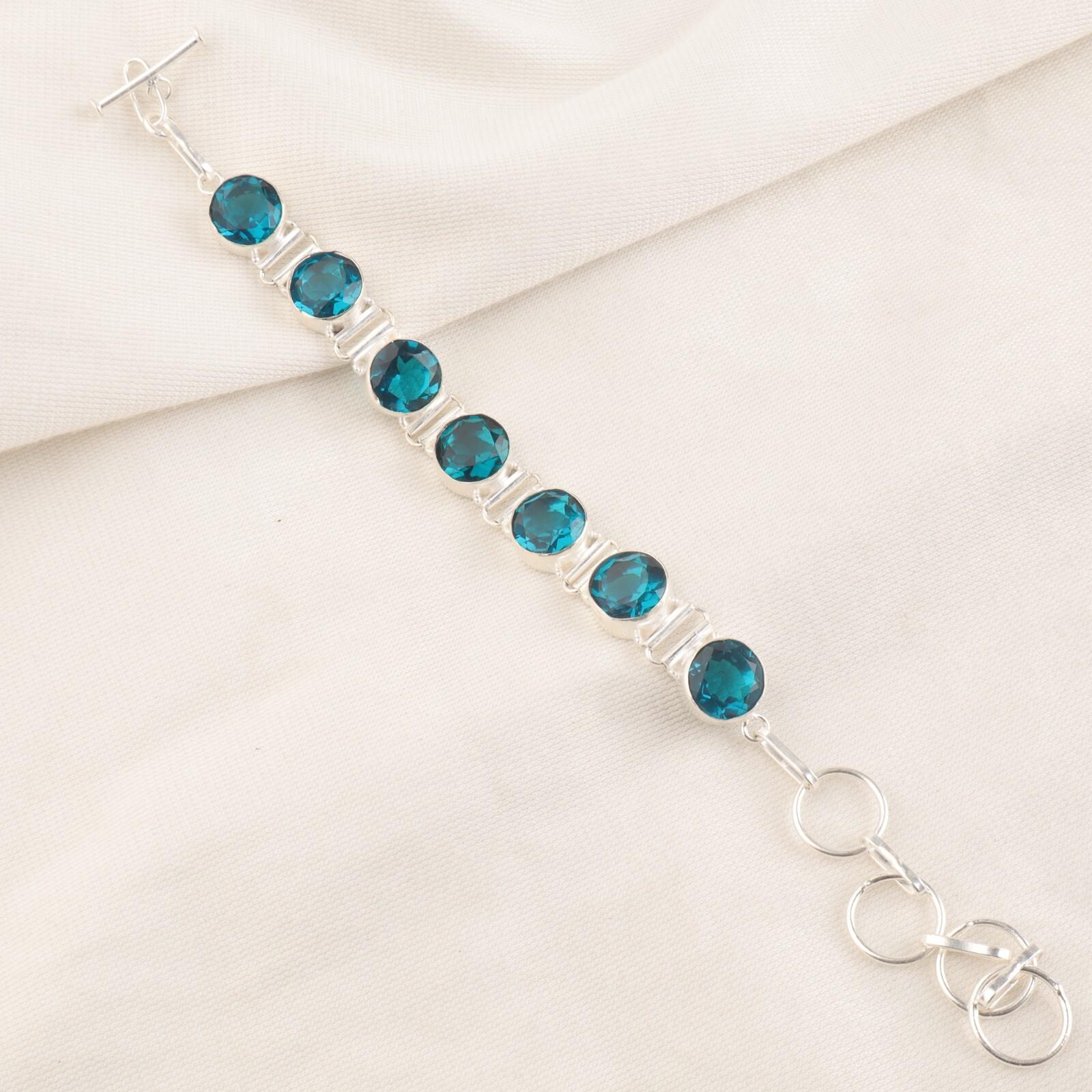 

925 Sterling Silver Blue Apatite Gemstone Jewelry Handmade Bracelet 9 For Mom RB-7-14