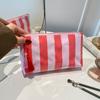 Striped Pvc Makeup Bag Waterproof Washable Zipper Cosmetic Pouch With Tassel Portable Travel Storage Hand Bag For Women Gift