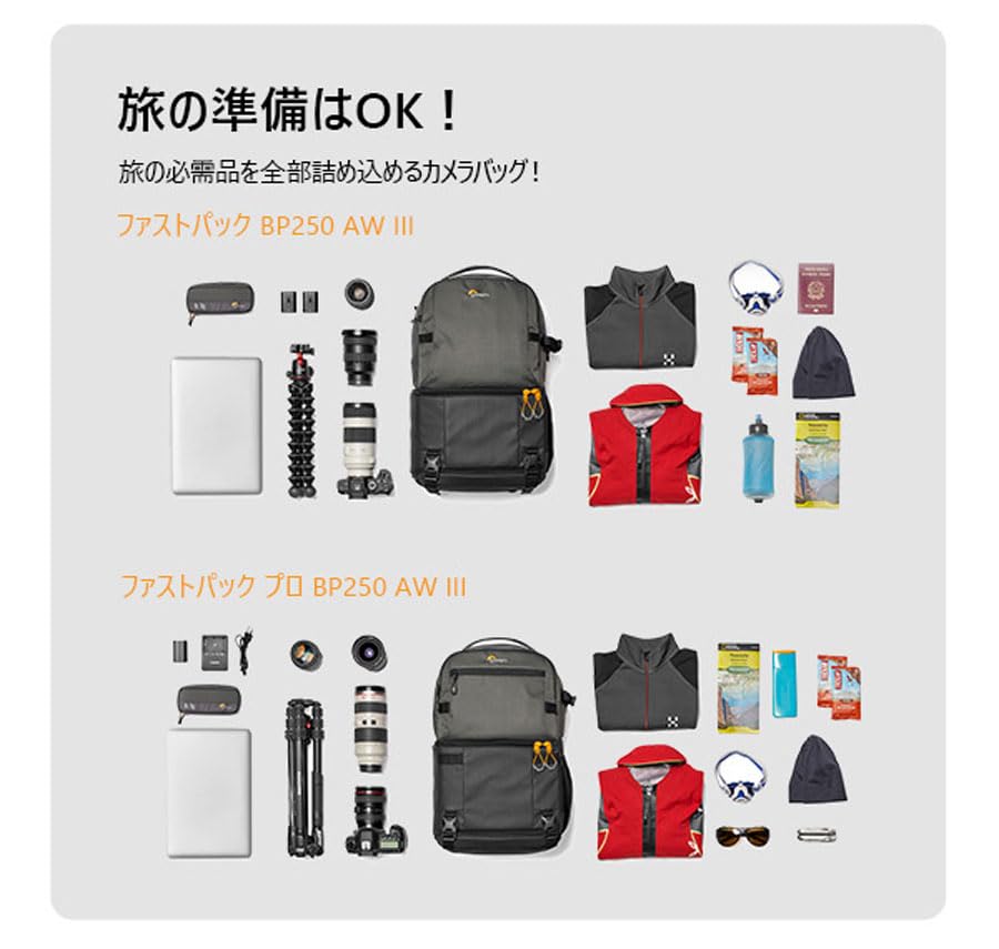 Lowepro Fast Pack BP250AW III Rucksack, Grau, bietet Platz für 13 Zoll PC, Regenschutz inklusive, 27,6 l, LP37332-PWW