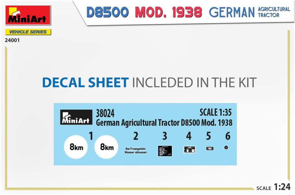 Miniart Scale German D8500 Agricultural Plastic MA24001 1/24 Traktor, 1983, Modell