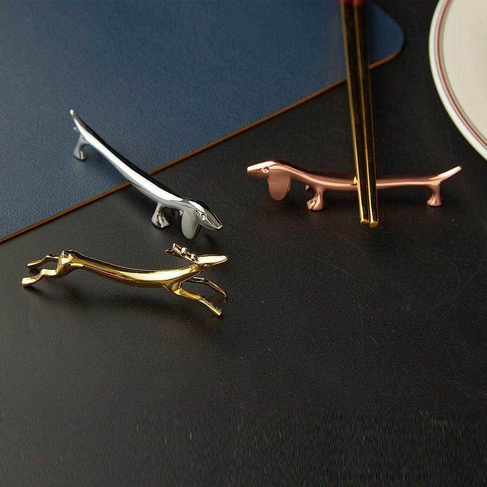 1Pcs Zinc Alloy Chopstick Holder Cat Dog Deer Design Tableware Stand Art Craft Table Decoration