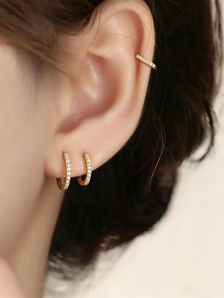 14K Gold Plated Huggie Hoop Earrings 3 Pairs, 10/12/14mm Cartilage Helix Piercing Jewelry for Men & Women