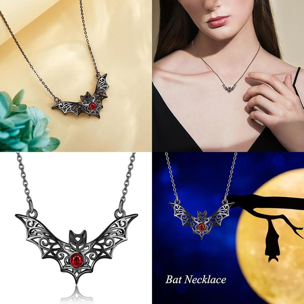 Gothic Bat Pendant Necklace With Faux Ruby Cutouts And Alloy Material For Halloween Costume Accessories