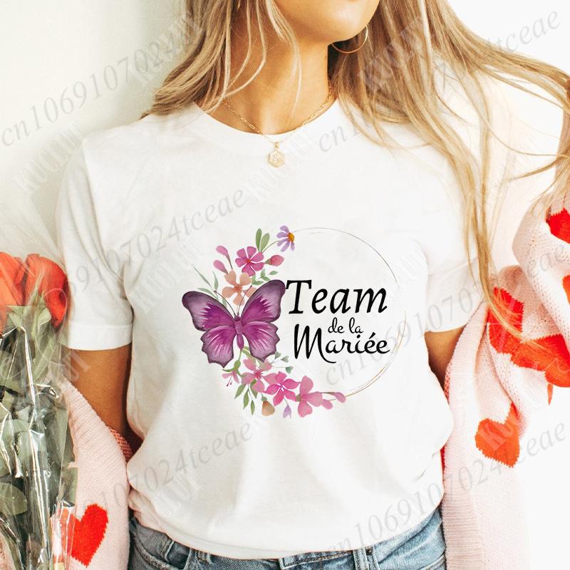 French Bridal Wedding Tops Team Bride T-shirt Women Single Bachelorette Hen Party Tees EVJF Future Bride Bridesmaid Clothing
