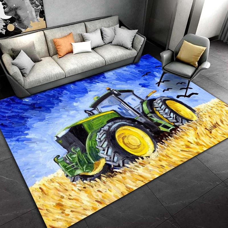 Car Tractor Series Pattern Truck Area Rug,Carpet Rug for Home Living Room Bedroom Sofa Doormat Decor,kids Non-slip Floor Mat 3D