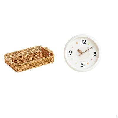 Woven Fruit Basket Snack Bowl Bread Plate Modern Wall Clock Hanging Round Quiet Large Numerals