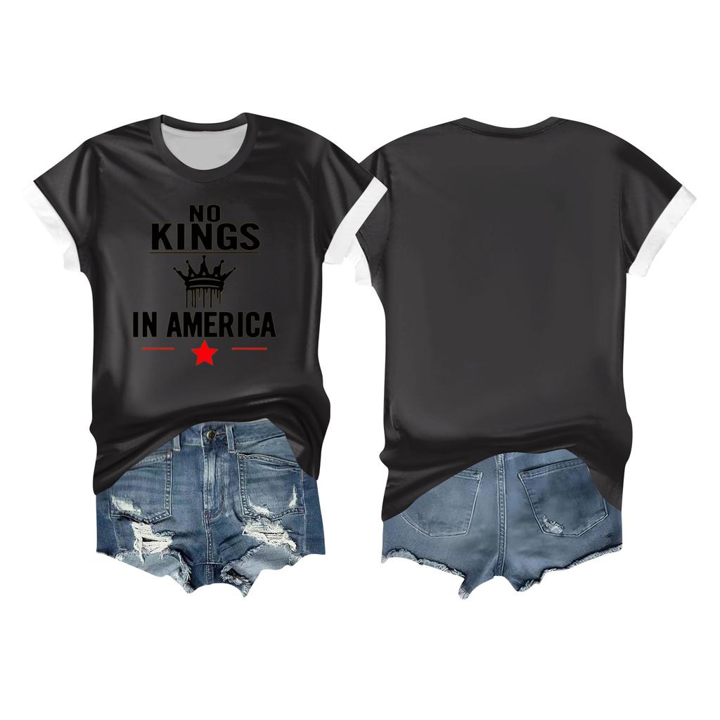 Women's Casual Printed T-shirt Round Neck Pullover Short-sleeved Top