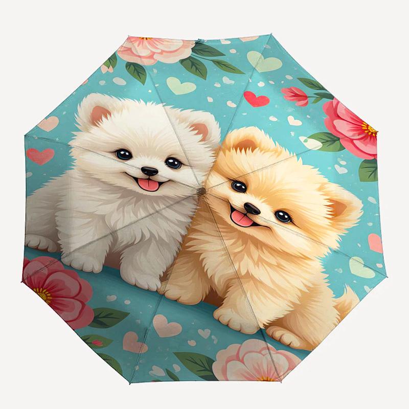 1pc Cute Puppies Floral Background Umbrella with Plastic Handle,Suitable for All Seasons Home Travel Outdoor Umbrellaptys31049