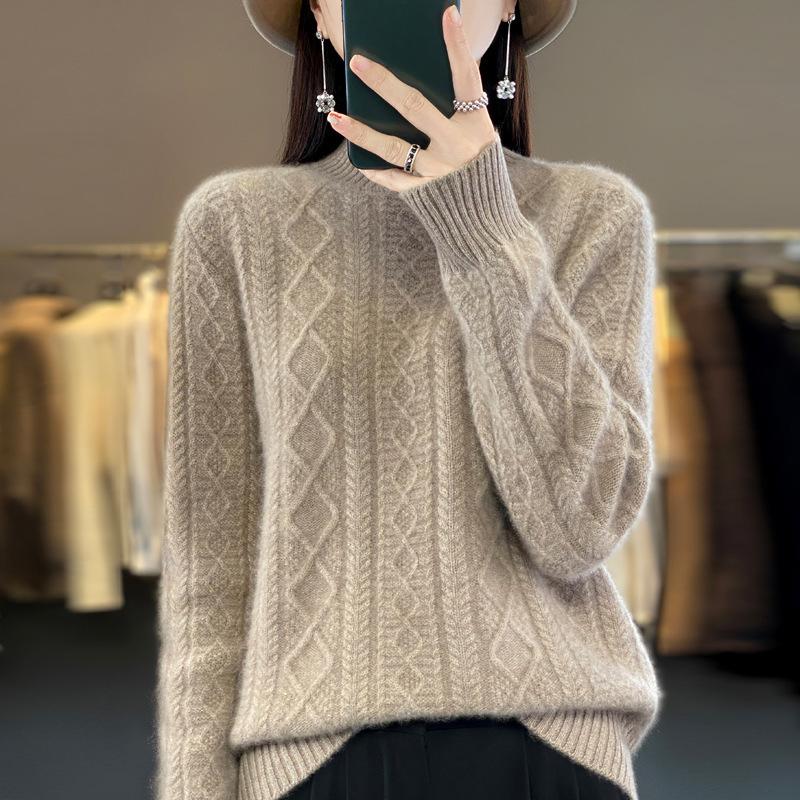 High Neck Pullover Sweater Women's Fall and Winter Loose Thickened Knit Sweater Short Bottoming Shirt