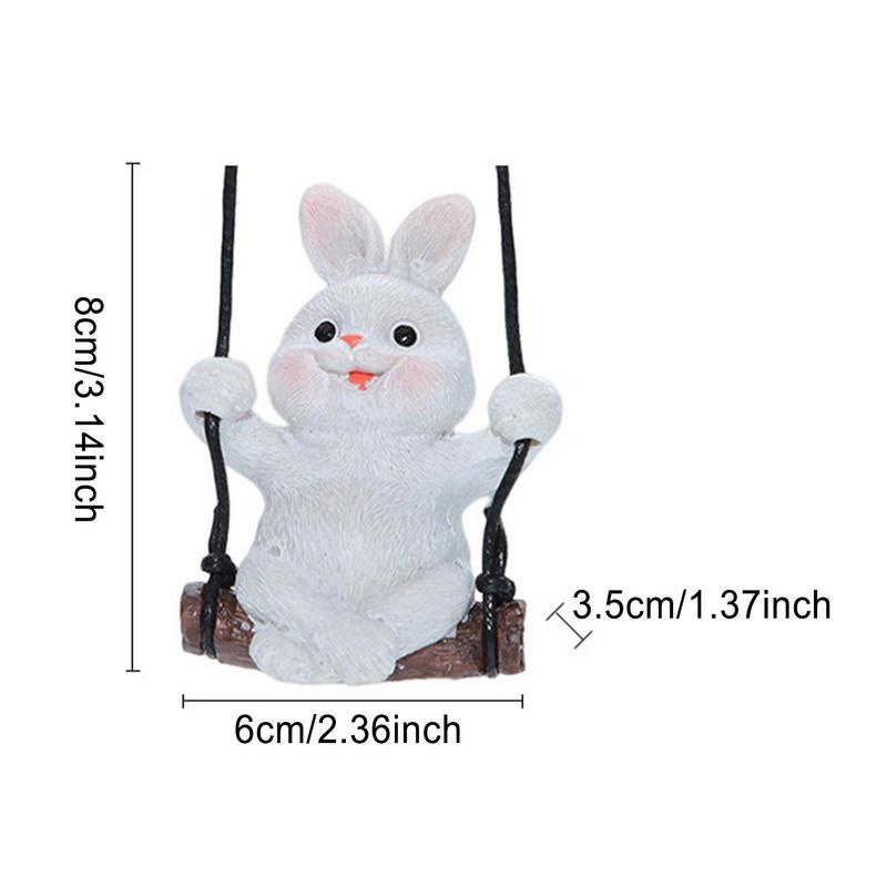Swing Bunny Car Hangable Ornament Cartoon Rabbit Car Pendant Resin Animal Figurine Car Hangable Accessories Aesthetic Decoration