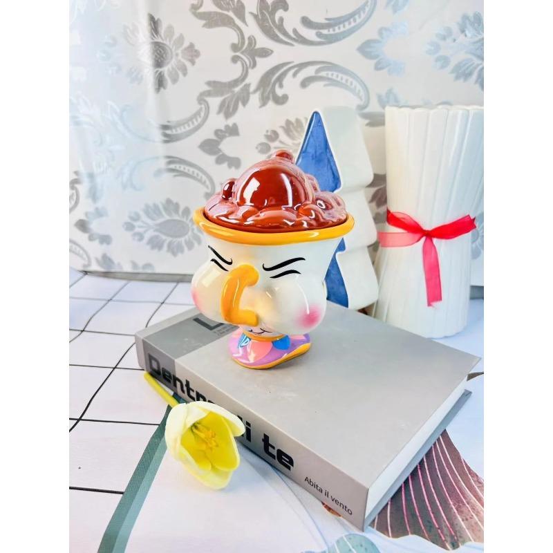 Disney Beauty and The Beast Mug Creative 3D Cartoon Chip Ceramic Cup Large Capacity Kawaii Chip Tea Coffee Mug with Lid Decor