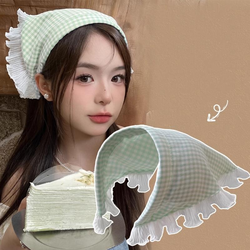 Comfortable Breathable Fabric Lace Bandana Headscarf for Women French Integrated Headwrap Pastoral Hair Decoration