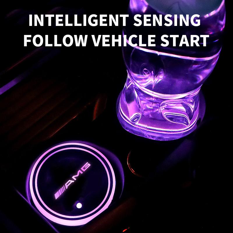 2PC LED Illuminated Car Water Cup Coaster Auto Interior Atmosphere Light Coaster for Mercedes Benz C260 W204 W205 W211 W212 W190