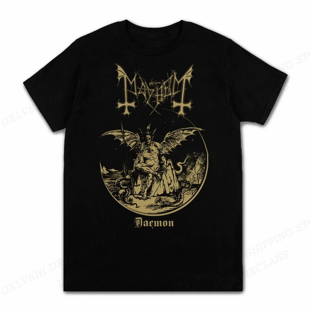 Męski T-Shirt Zespół Rockowy Mayhem Black Metal T-Shirt Vintage 100% Bawełna Krótki Rękaw Okrągły Dekolt T-Shirt Kobiety Rozmiar EU Unisex Topy