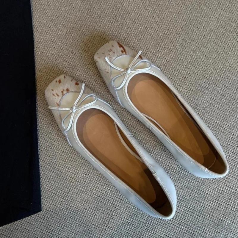 French Leopard Print Shallow Mouth Mary Jane Shoes 2025 New Sweet Square Toe Bow Slip-on Flats