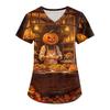 Damski top medyczny na Halloween z nadrukiem, dekoltem V, krótkim rękawem i kieszeniami