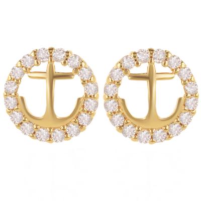 [Q2607] - Gold Plated 'Marine Anchor' Earrings, White Gold - 10 Mm