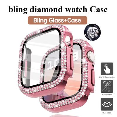 Bling Glas+Hülle Für Apple Watch Serie10 46mm Gehäuse 44mm 45mm 41mm 40mm 38mm 42mm Damen Diamant Bumper+Displayschutz iwatch Serie 7 9 8 5 6 SE