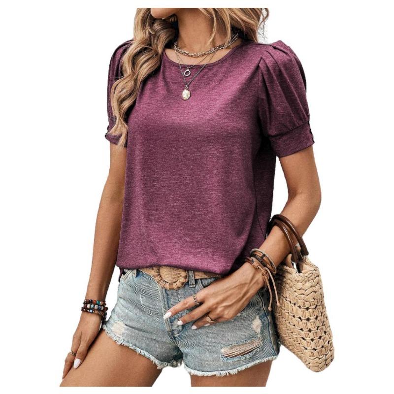Women's Spring and Summer New Round Neck Loose Buttons Decorated Short-sleeved T-shirt Tops