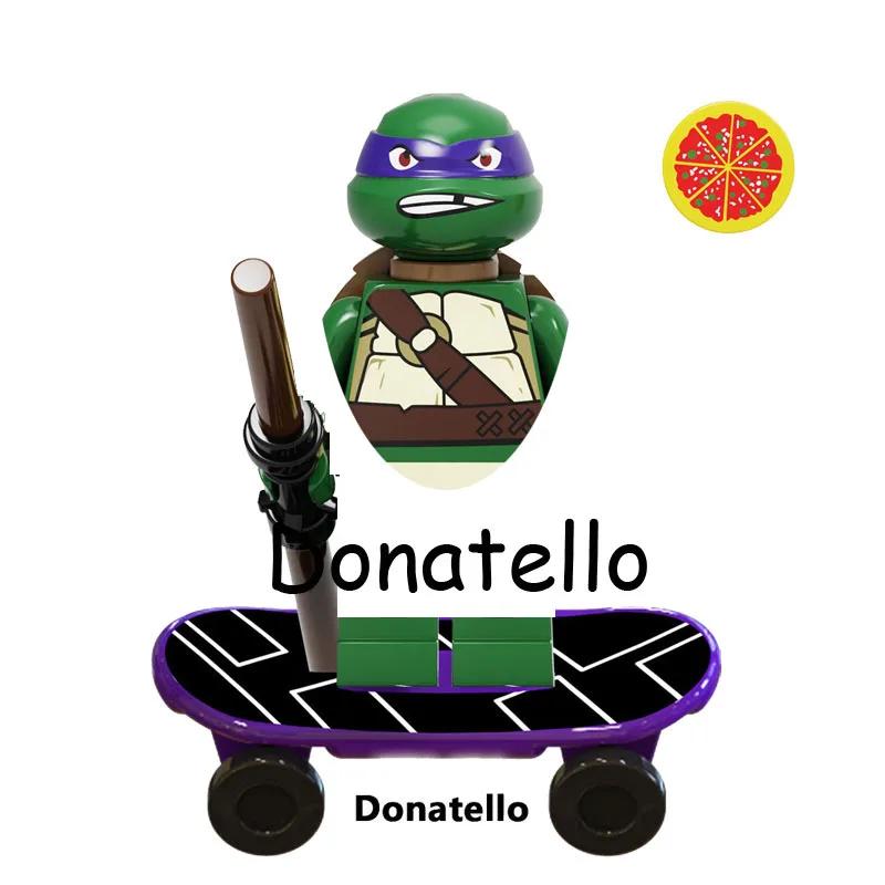 Big Sale!!! Ninja Turtles Michelangelo Donatello Leonardo Raphael With Pizzas Skate Model Action Figure Blocks Toys for Children